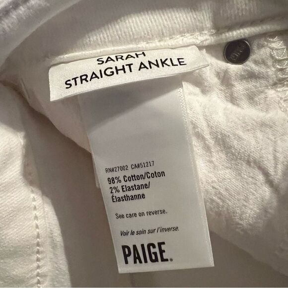 Paige Sarah Straight Ankle White Distressed Jeans - Picture 8 of 8